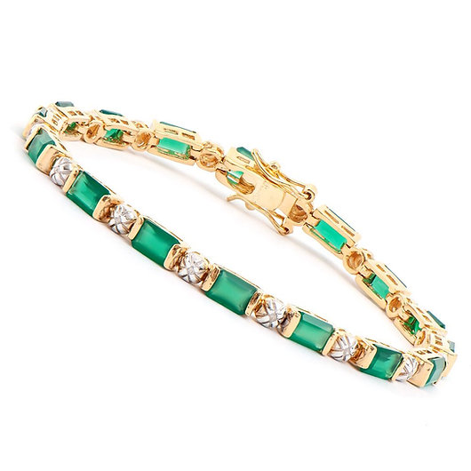 $2,375 Value! 10.10 Cts Natural Green Agate Diamond 18KGP Designer Bracelet NEW的来源图片